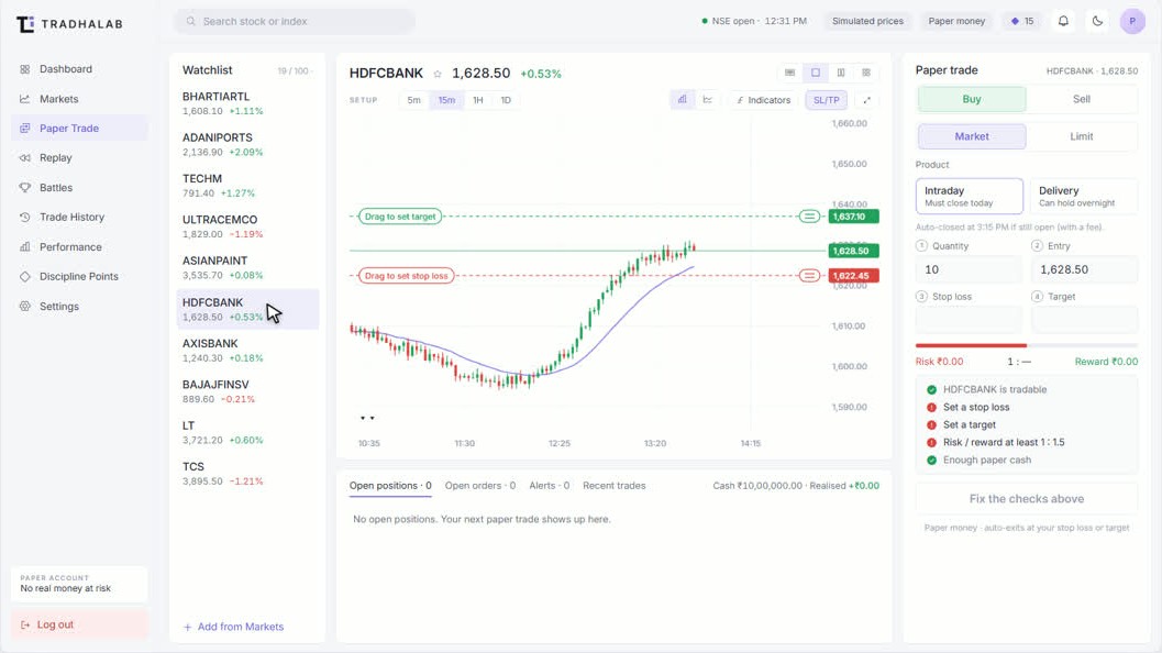 TradhaLab — Paper Trading Platform screenshot